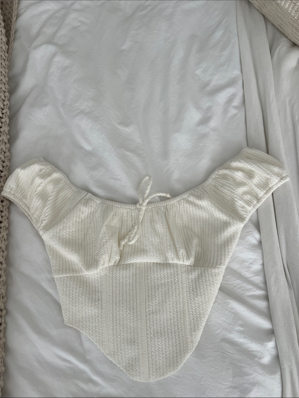 Off-Shoulder Knit Bikini Top — Ivory